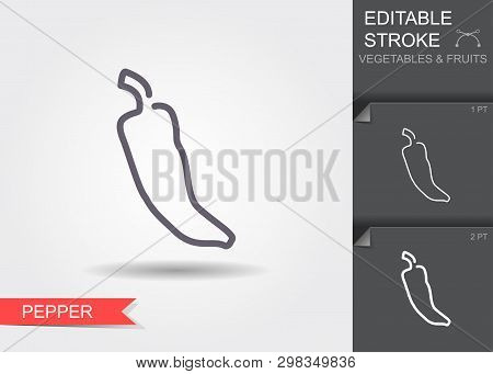 Pepper. Line Icon With Editable Stroke With Shadow