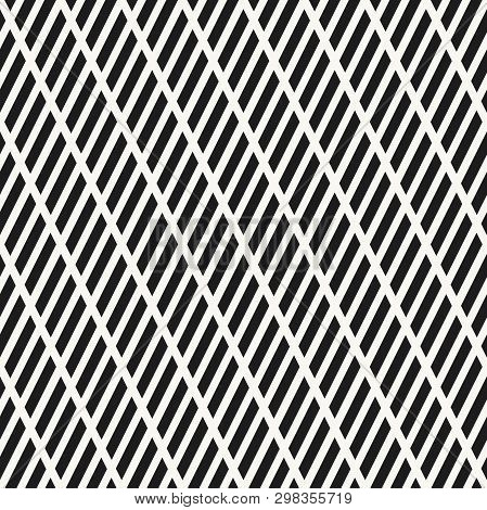 Parallelograms Seamless Pattern. Monochrome Geometric Background With Black Parallelograms