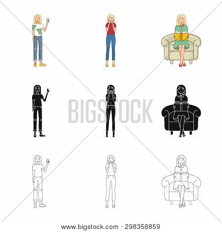 Vector Illustration Of Posture And Mood Symbol. Set Of Posture And Female Stock Vector Illustration.