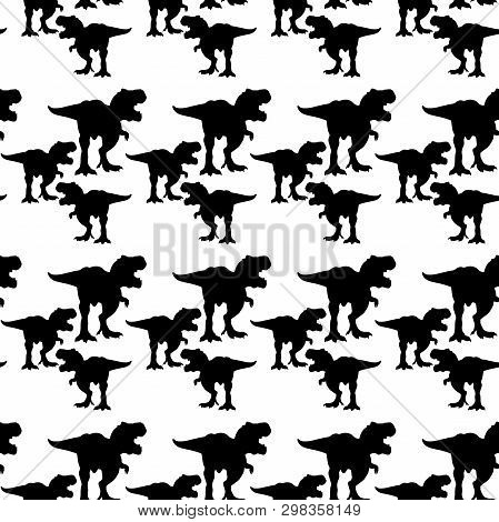 Rex Dinosaur, Tyrex Silhouette Of Different Sizes Pattern Black Vector Illustration