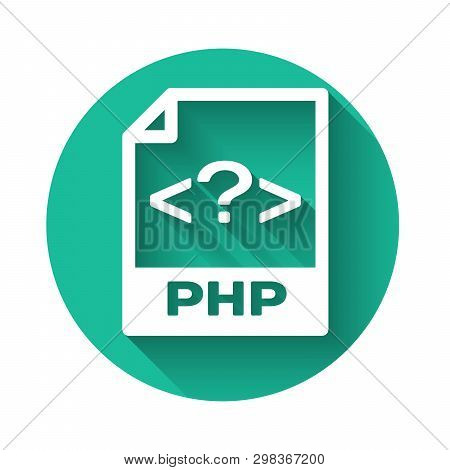 White Php File Document Icon. Download Php Button Icon Isolated With Long Shadow. Php File Symbol. G