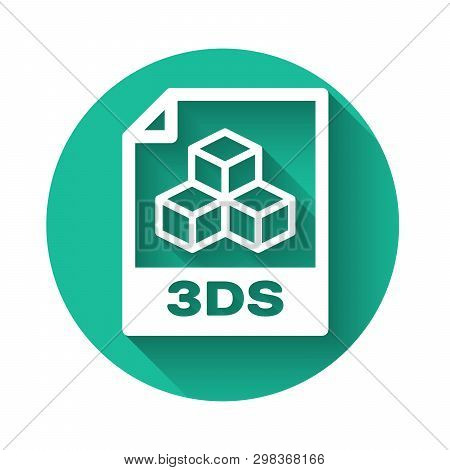 White 3ds File Document Icon. Download 3ds Button Icon Isolated With Long Shadow. 3ds File Symbol. G