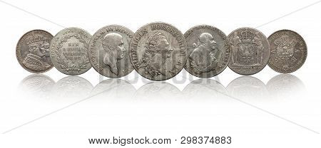 Germany German Silver Coins Thaler Prussia Isolated On White Background