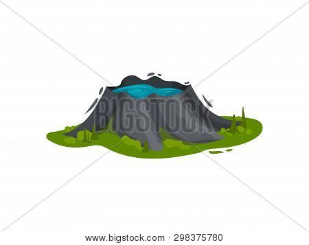 Lake In The Crater Of A Volcano. Vector Illustration On White Background.