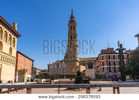 February 2019: Salvador De Zaragoza Cathedral In Zaragoza, Spain.