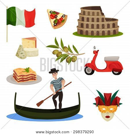 Set Of Traditional Symbols Of Italy. Vector Illustration.