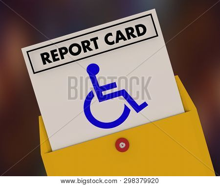 Wheelchair Disabled Person Symbol Disability Report Card Test Exam Result 3d Illustration