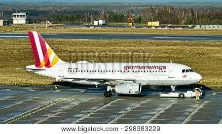 Dresden, Germany - February 12, 2018: An Airbus A319-100 Aircraft Of Lufthansa Subsidiary Germanwing