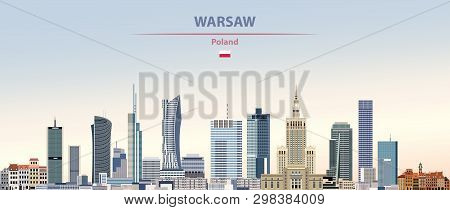 Vector Illustration Of Warsaw City Skyline On Colorful Gradient Beautiful Daytime Background