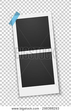 Squared Empty Photo Template Glued On A Blue Sticker Isolated On A Transparent Background. Double Fr