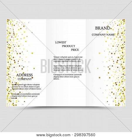 Modern Creative Three Times Business Brochure Template With Gold Glitter On A White Background.