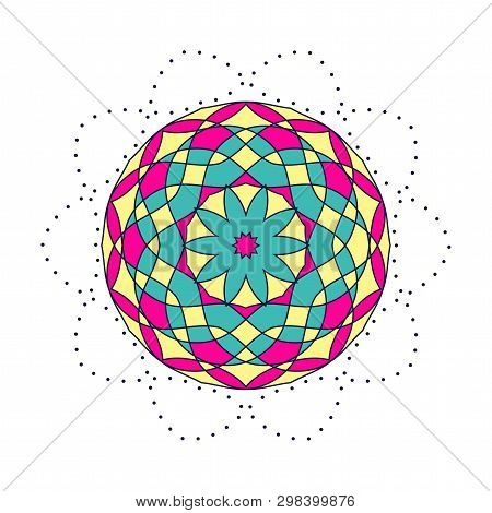 Stylized Flower Design Isolated On White Background, Round Design Element, Modern T-shirt Print