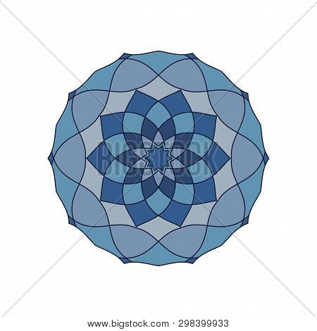 Stylized Flower Design Isolated On White Background, Round Design Element, Modern T-shirt Print