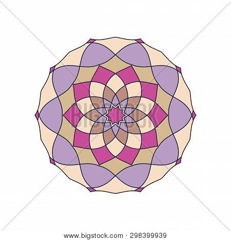 Stylized Flower Design Isolated On White Background, Round Design Element, Modern T-shirt Print