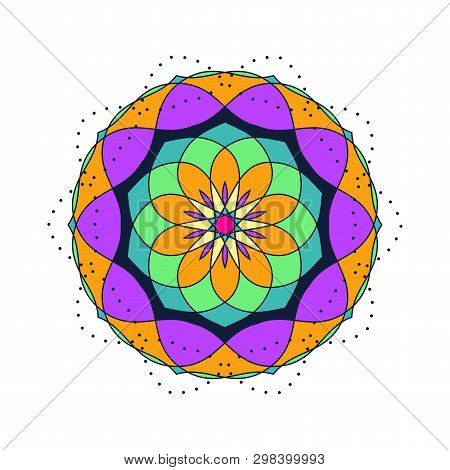 Stylized Flower Design Isolated On White Background, Round Design Element, Modern T-shirt Print