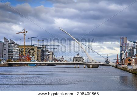 View Of Liffey River In Dublin With Samuel Beckett Bridge, Ireland