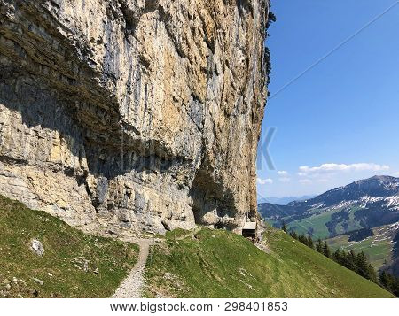 Äscher Cliff Or Äscher-felsen (aescher-felsen Or Ascher-felsen) In The Alpstein Mountain Range And I