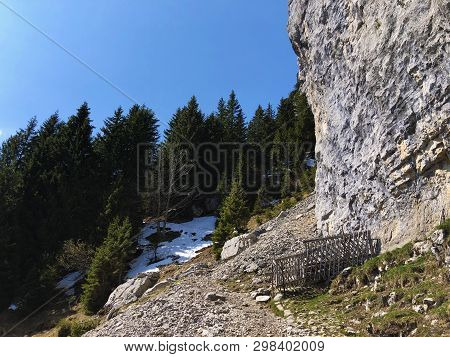 Äscher Cliff Or Äscher-felsen (aescher-felsen Or Ascher-felsen) In The Alpstein Mountain Range And I