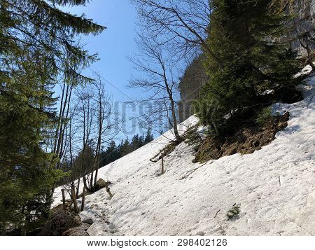 Äscher Cliff Or Äscher-felsen (aescher-felsen Or Ascher-felsen) In The Alpstein Mountain Range And I