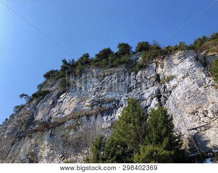 Äscher Cliff Or Äscher-felsen (aescher-felsen Or Ascher-felsen) In The Alpstein Mountain Range And I