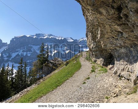 Äscher Cliff Or Äscher-felsen (aescher-felsen Or Ascher-felsen) In The Alpstein Mountain Range And I