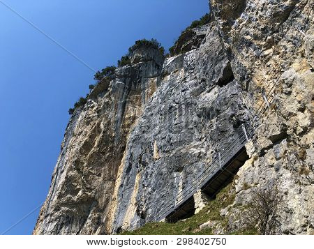 Äscher Cliff Or Äscher-felsen (aescher-felsen Or Ascher-felsen) In The Alpstein Mountain Range And I