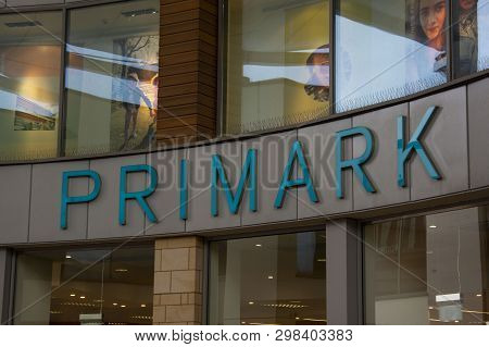 Corby, United Kingdom. April, 29, 2019 - Primark, Logo From Exterior Shop. The Major Retail Group Op