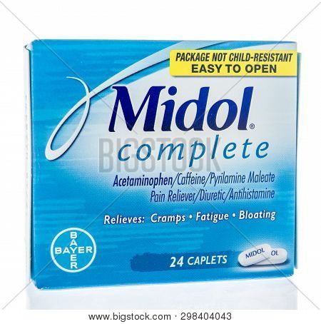 Winneconne, Wi -  26 April 2019: A Package Of Midol Complete Medicine For Cramps, Fatique And Bloati