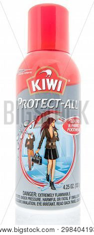 Winneconne, Wi -  26 April 2019: A Package Of Kiwi Protect-all Leather And Fabric Protectant Spray O