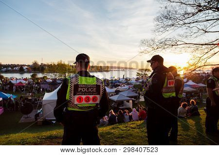 Vancouver, Bc, Canada - Apr 20, 2019: Vancouver Police Officers Patrolling The Crowd At The 420 Fest