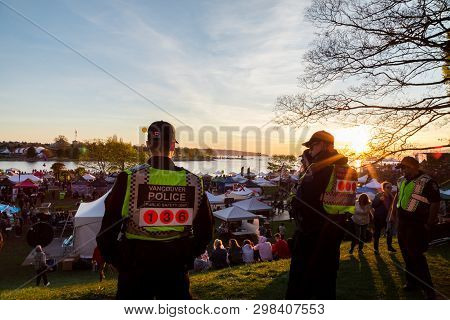 Vancouver, Bc, Canada - Apr 20, 2019: Vancouver Police Officers Patrolling The Crowd At The 420 Fest