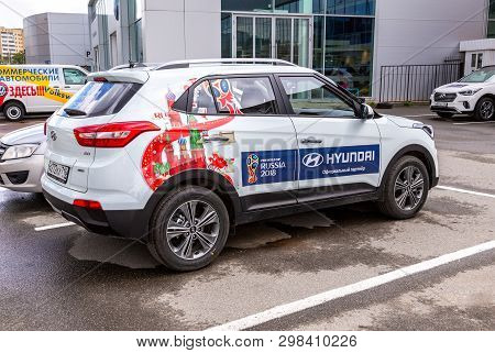 Kazan, Russia - June 10, 2018: New Hyundai Creta Vehicle Near The Office Of Official Dealer