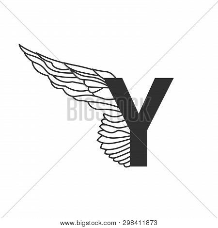Elegant Dynamic Letter Y With Wing. Linear Design. Can Be Used For Tattoo, Any Transportation Servic