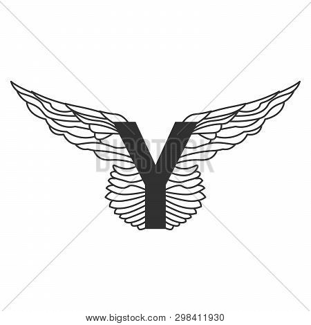 Elegant Dynamic Letter Y With Wings. Linear Design. Can Be Used For Tattoo, Any Transportation Servi