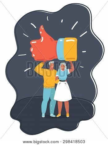 Vector Cartoon Illustration Of Happy Couple. Happy Couple Express Their Feelings.