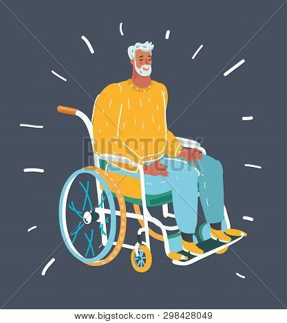 Vector Cartoon Illustration Of Senior Man Sitting On The Wheelchair Alone