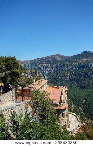 Gourdon, France - 14 August, 2017: Street In The Medieval Town Of Gourdon Provence France