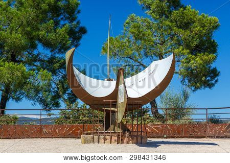 Roussillon, France - August 12, 2017: Semi-cylindrical Polar Sundial By Jean Raffegeau