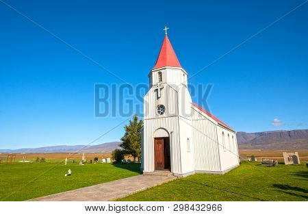 Colorful Rustic , Church On An Iceland Plain Near Glaumbaer, Iceland