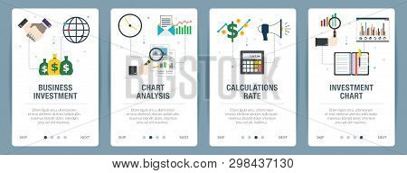 Vector Set Of Vertical Web Banners With Business Investment, Chart Analysis, Calculations Rate And I