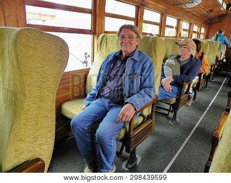 Alausi, Ecuador - February 18, 2015: Tourists At Interior Of Touristic Train In Alausi, Going To The