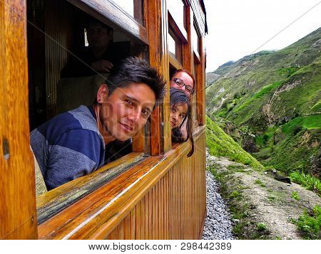 Alausi, Ecuador - February 18, 2015: Tourist Train In Alausi, Small City In Chimborazo Province, Goi