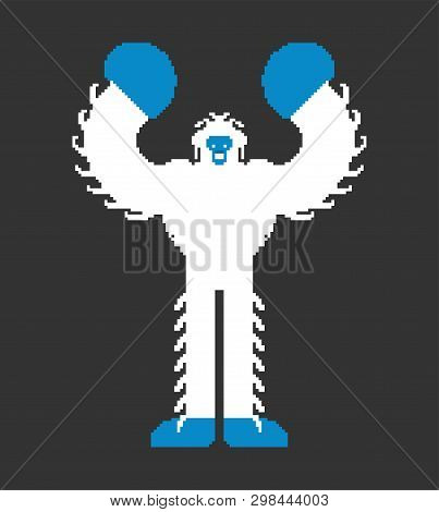 Yeti Pixel Art. Bigfoot Pixelated. Abominable Snowman Old Game Graphics. 8 Bit Big Foot