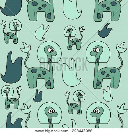 Cute Alien Dinosaur. Seamless Stock Vector Pattern