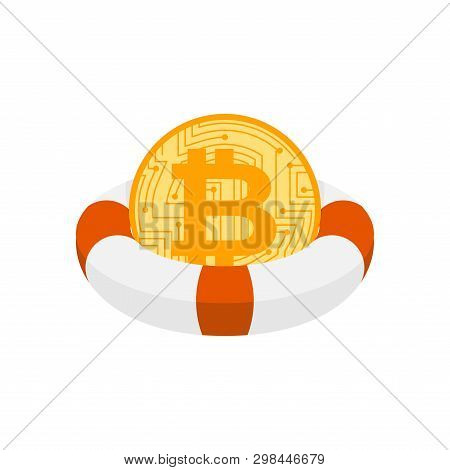 Bitcoin In Lifebuoy. Cryptocurrency Afloat. Business Concept In Crypto Exchange