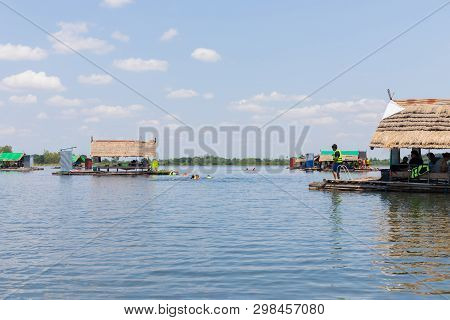 Float Raft Downstream At Nam Phan Reservoir, Thailand.