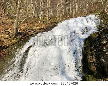 Water Supply Flowing Source Tschuder With Waterfall And Karst Spring Or Karstquelle Tschuder, Schwen