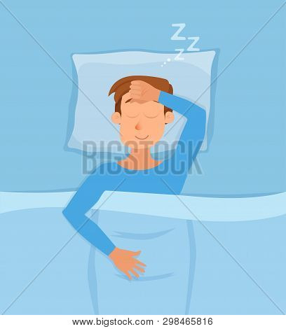 Sleeping Man Face Cartoon Character Happy Guy Have A Sweet Dream
