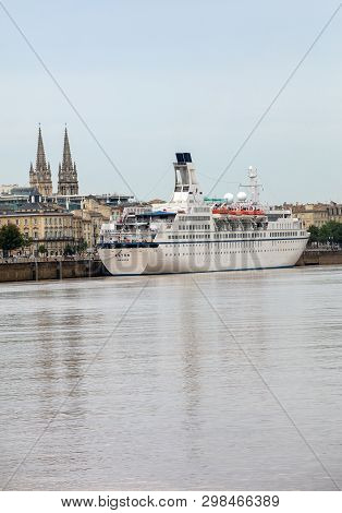 Bordeaux, France - September 9, 2018: Cruise Ships In The Garonne River Harbour. Bordeaux, Gironde. 
