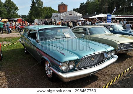 Porvoo, Finland - August 18, 2018: Old Red Car Crysler At The City Festival In Porvoo